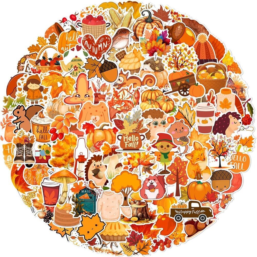 101 PCS Fall Stickers, Cute Autumn Thanksgiving Style Stickers for Laptop Scrapb
